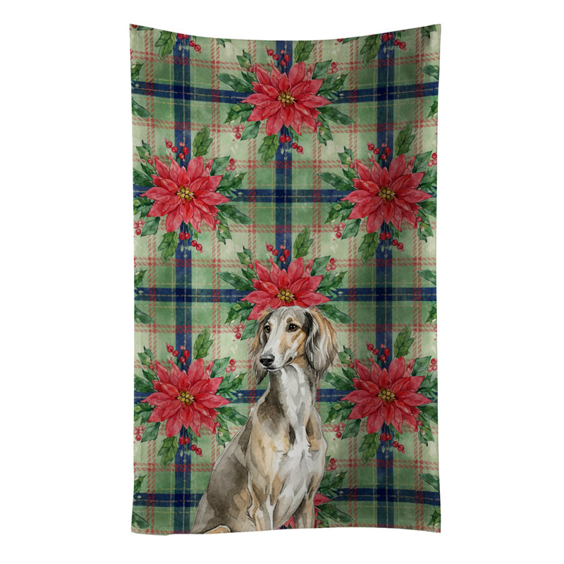 Grizzle Saluki Christmas PoinsettIas Kitchen Towel, Grizzle Saluki