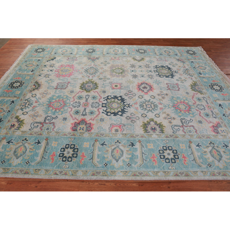 Tapis indien fait à la main à motif floral Oushak 8 x 10