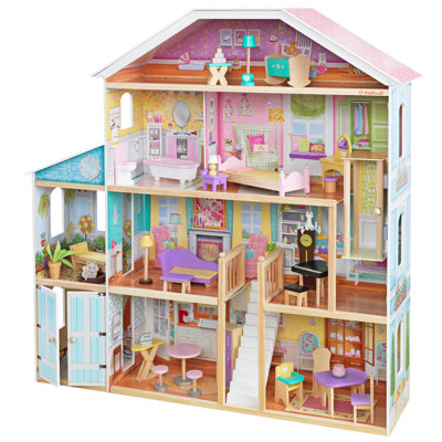 Grand View Mansion Wooden Dollhouse with Elevator and 34 Accessories