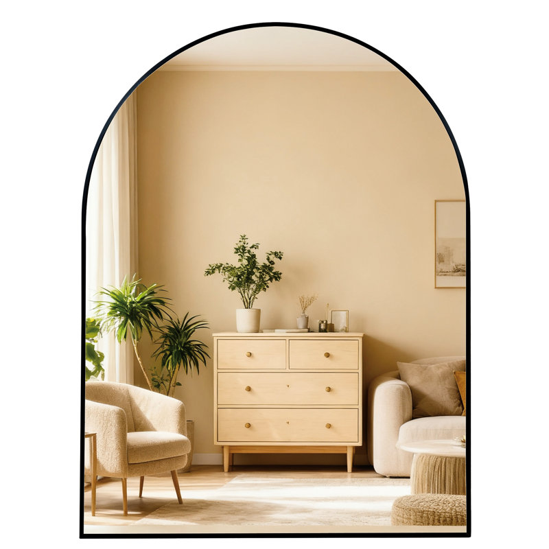 Miroir arqué 30 po x 36 po noir pour la salle de bain - Verre trempé, aluminium rouillé, film incassable, miroir d'installation simple, cadre, coffre-fort incassable, rapide
