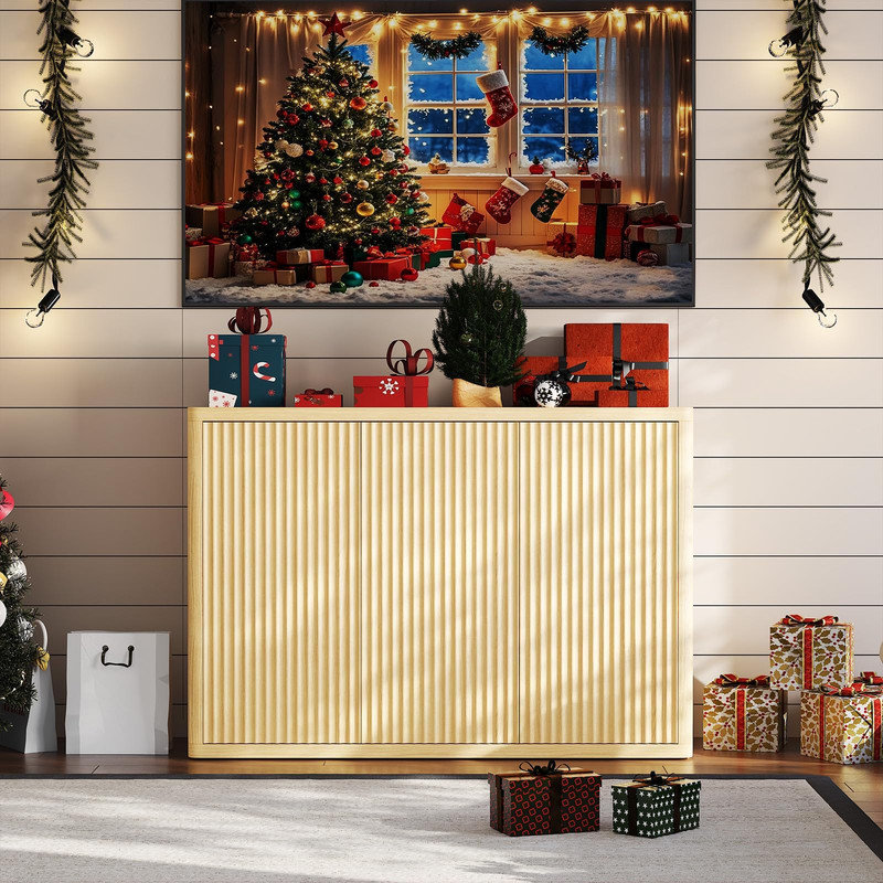Fluted Sideboard Buffet Cabinet with Adjustable Shelves – Modern Storage for Dining Room, Living Room, Kitchen, Hallway