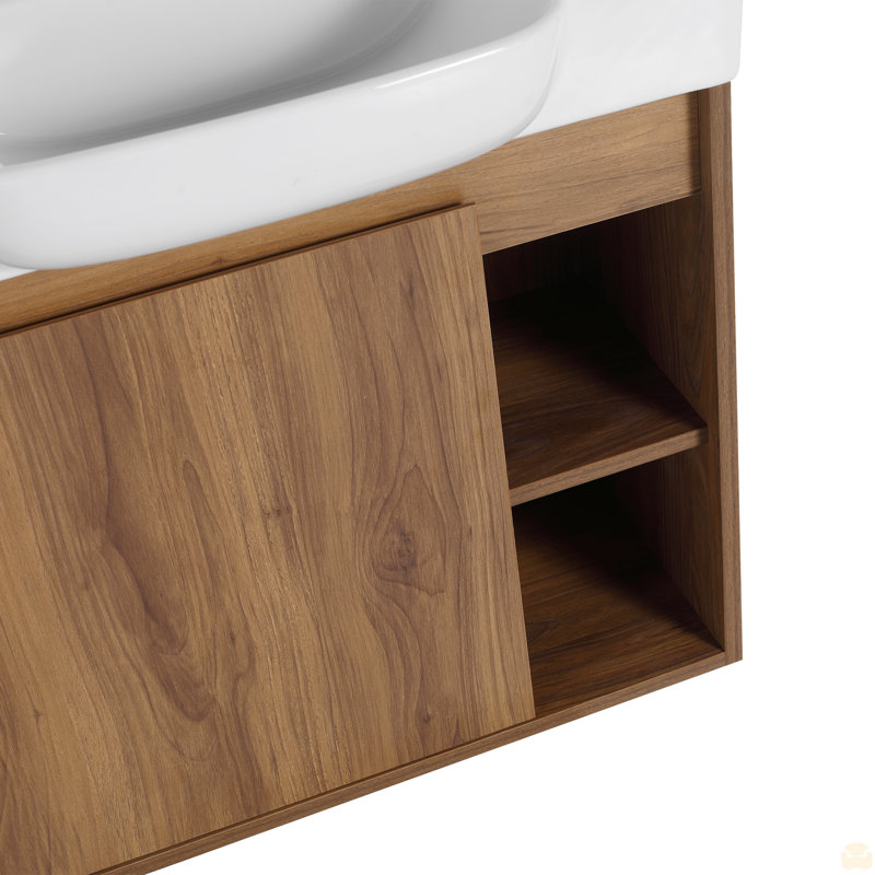 Meuble-lavabo mural 24 po avec lavabo en céramique blanche et porte à fermeture en douceur, 24"
