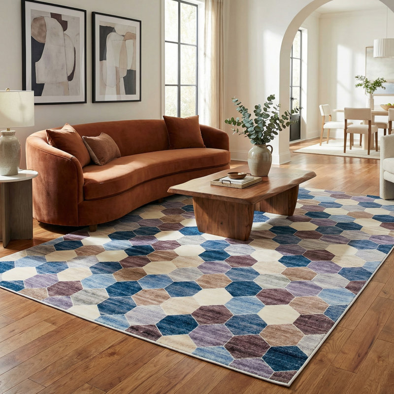 Rug Branch Silas 5' x 8' (5'3" x 7'7") Purple/Cream Geometric Area Rug, Contemporary, Medium Pile, Stain-Resistant Carpet - Living Room, Bedroom, Dining Room, and Kitchen