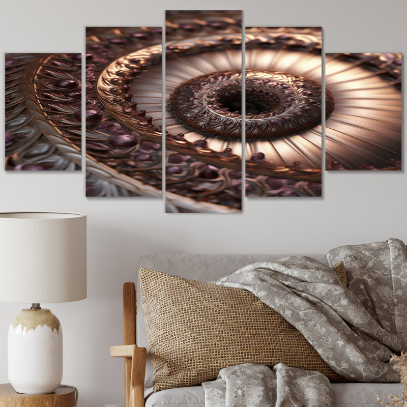 «Mauve and Pink Retro Glam Mandala V», reproduction sur toile à spirales abstraites - 5 panneaux