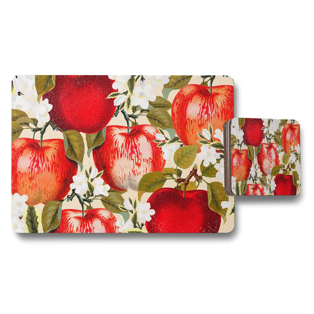 Apple Pattern Placemat And Coaster Set For Dining Table