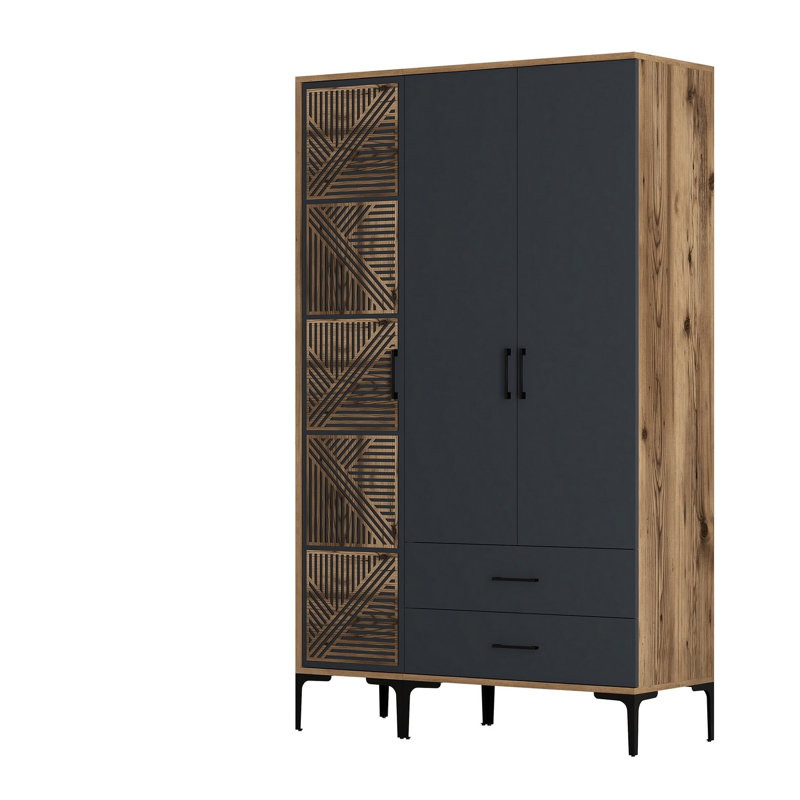 Berend 3 Door Manufactured Wood Wardrobe, Walnut/Anthracite