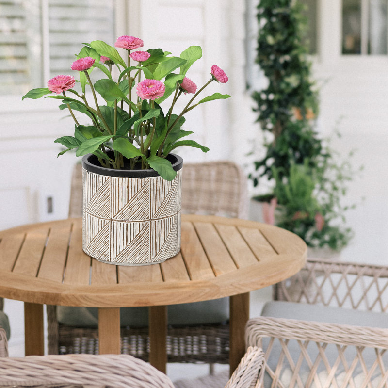 Round Brown & Black Grid Pattern Handmade Pot Planter