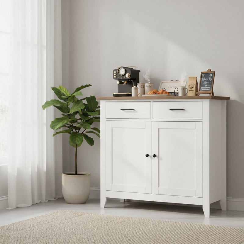 Armoire de rangement moderne avec 2 tiroirs, Ivoire blanc