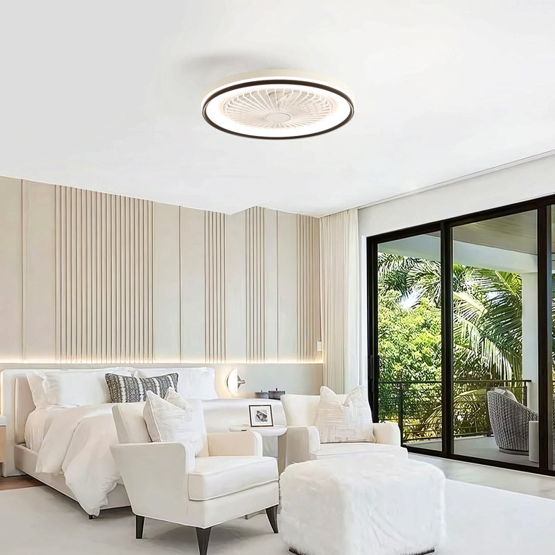 19" 7-Blade White Modern Ceiling Fan with Dimmable Color Changing LED and Remote Control
