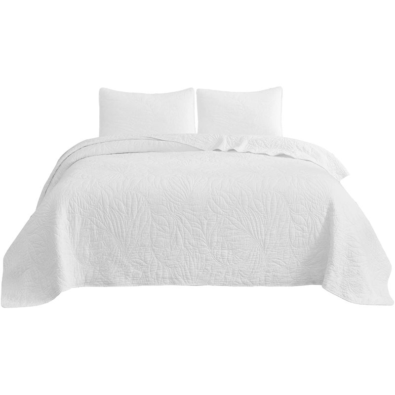 Linden Cotton Floral Quilt, Queen Quilt + 2 Standard Shams, White