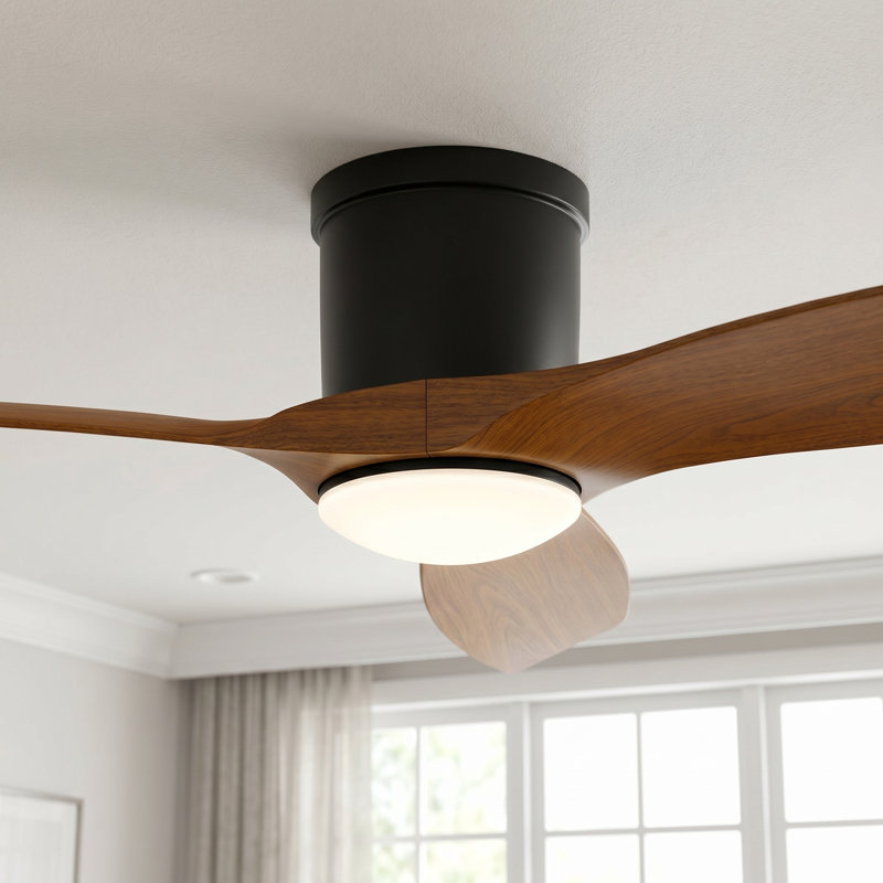  52-inch Modern Ceiling Fan with Light, Remote Control Smart Fan, 3 ABS Blades, DC Motor, 6 Speeds, Flush Mount for Bedroom, Living Room