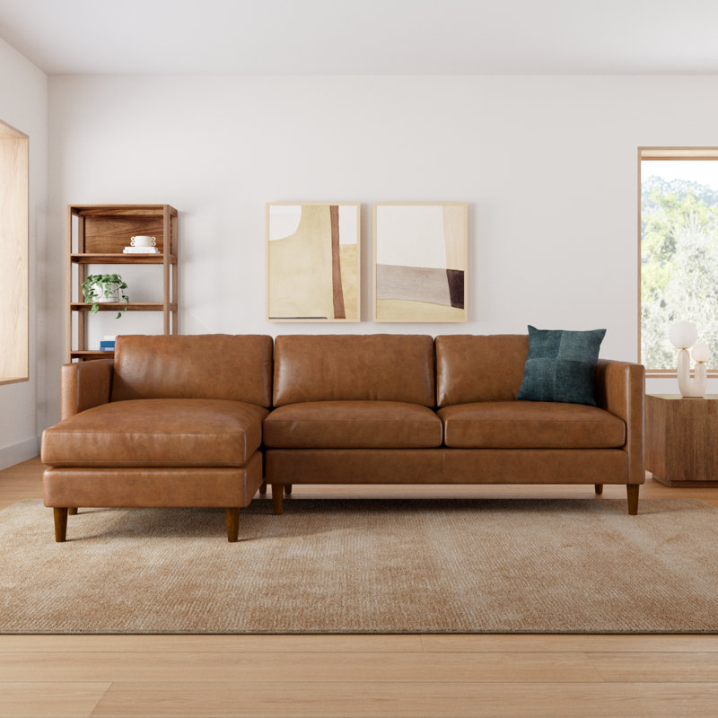 Clifford 2-Piece Genuine Leather Sectional with Sinuous Springs, Bistro Saddle Genuine Leather, Left Hand Facing
