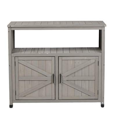 Wooden Patio Bar Table Set with Storage, Buffet Cabinet Sideboard for Outdoor and Indoor