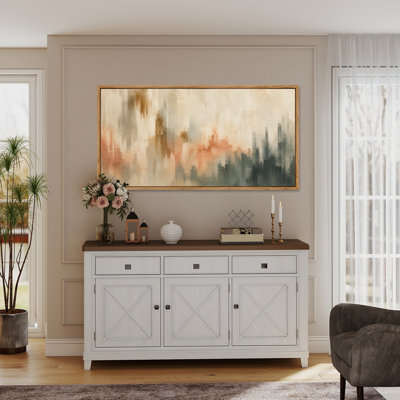 Textured abstract painting in stripes Framed Wall Art, Ready to Hang, 60 x 30 Inches