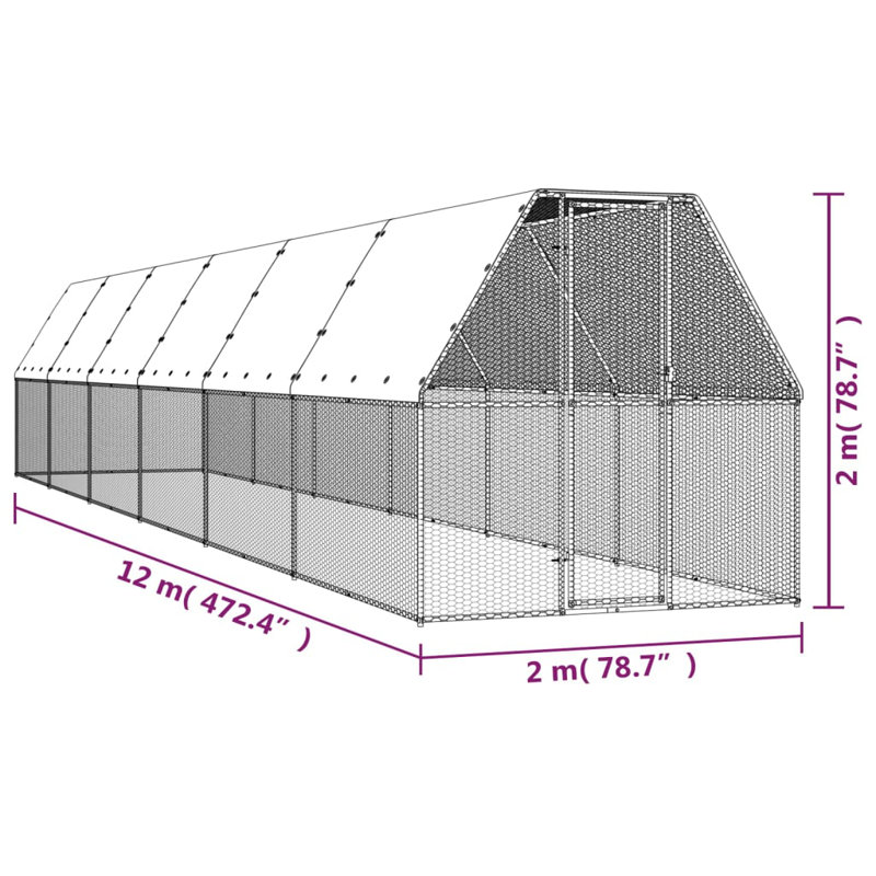 Cage à poules d'extérieur vidaXL, H 78,74 po x l 78,74 po x L 472,44 po