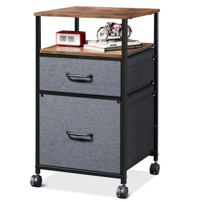 2-Drawer Rolling File Cabinet With Open Storage, Rustic Brown, Lightweight And Sturdy Office Storage Solution, 15.7"D X 15.4"W X 26.8"H, Ideal For Home Office