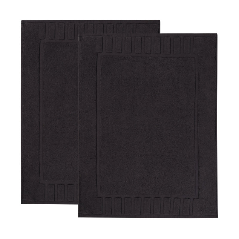 Pardue Cotton Geometric-Striped Reversible 2 Piece Bath Mat Set, Black, Geometric