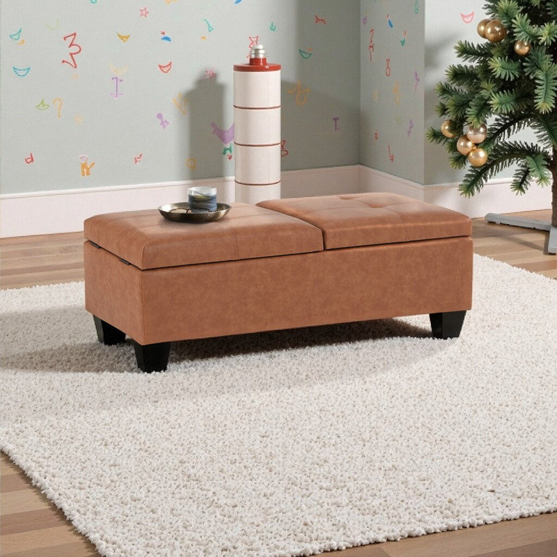 Compact Fabric Storage Ottoman Bench With Removable Cushioned Top Sturdy Frame