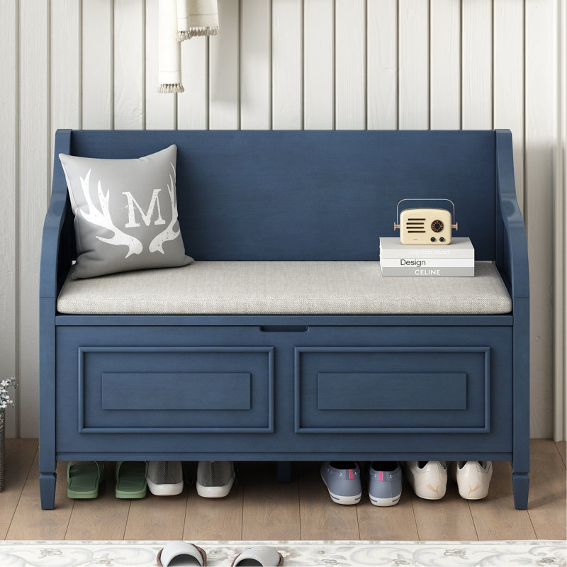 Banc de rangement rembourré, banc d'entrée, Bleu marine antique