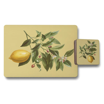 Lemon Branch Placemat Coaster Set With Wood Bottom High End Print Artwork Limited Edition
