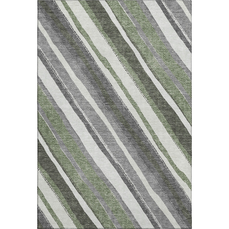 Premium Machine Washable Mayfield AMF2282 Striped Rug, Fern, 9' x 12'