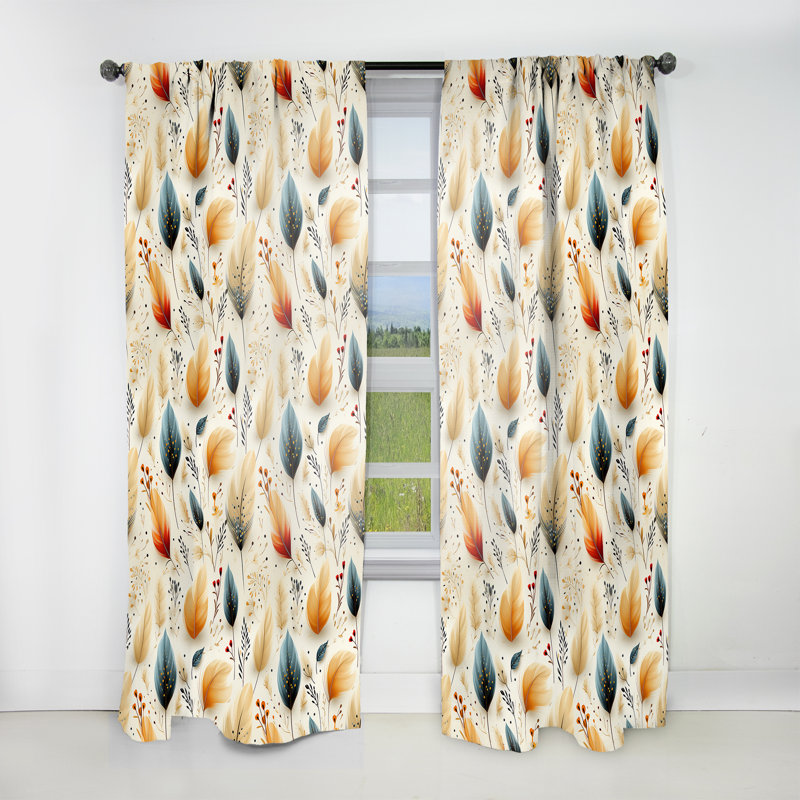 Neutre plumes beiges motif Boho - rideau Boho - rideau obscurcissant abstrait - 1 panneaux, L 52 po x L 84 po