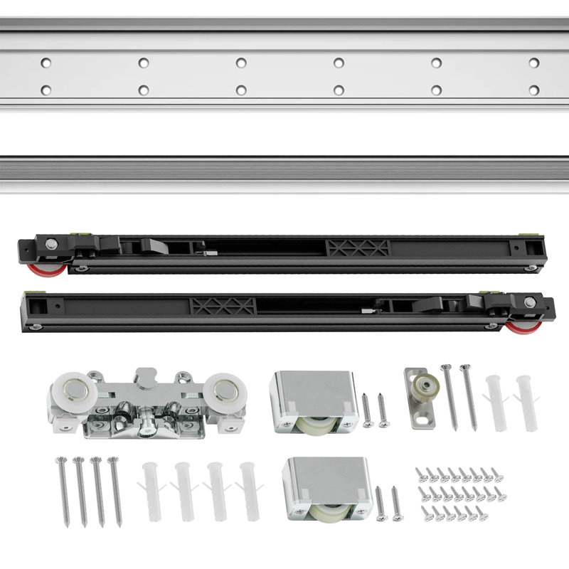 Apply for 32-48'' Door Width Single Aluminum Barn Door Hardware Kit (with Soft Close Mechanism, Door Not Include)