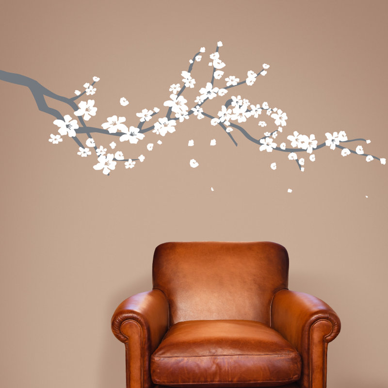 Adhésif décoratif cerisier en fleurs, Gris / blanc, 24" H x 60" lx 0.01" d