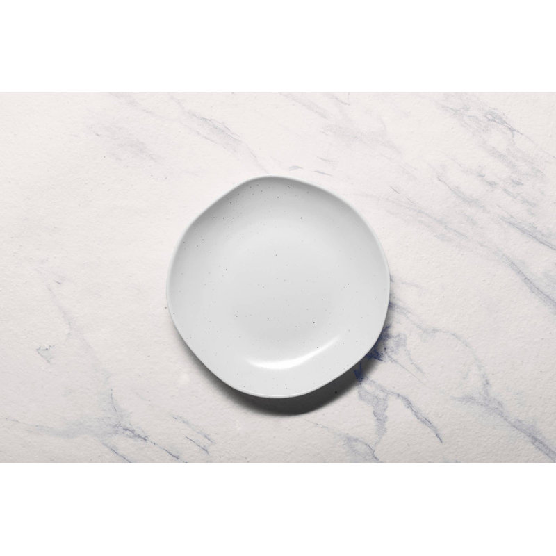 Assiette creuse en porcelaine EARTH-LINEN DOTTS | Forme inégale | Va au micro-ondes et au lave-vaisselle, Crème, 7.48"