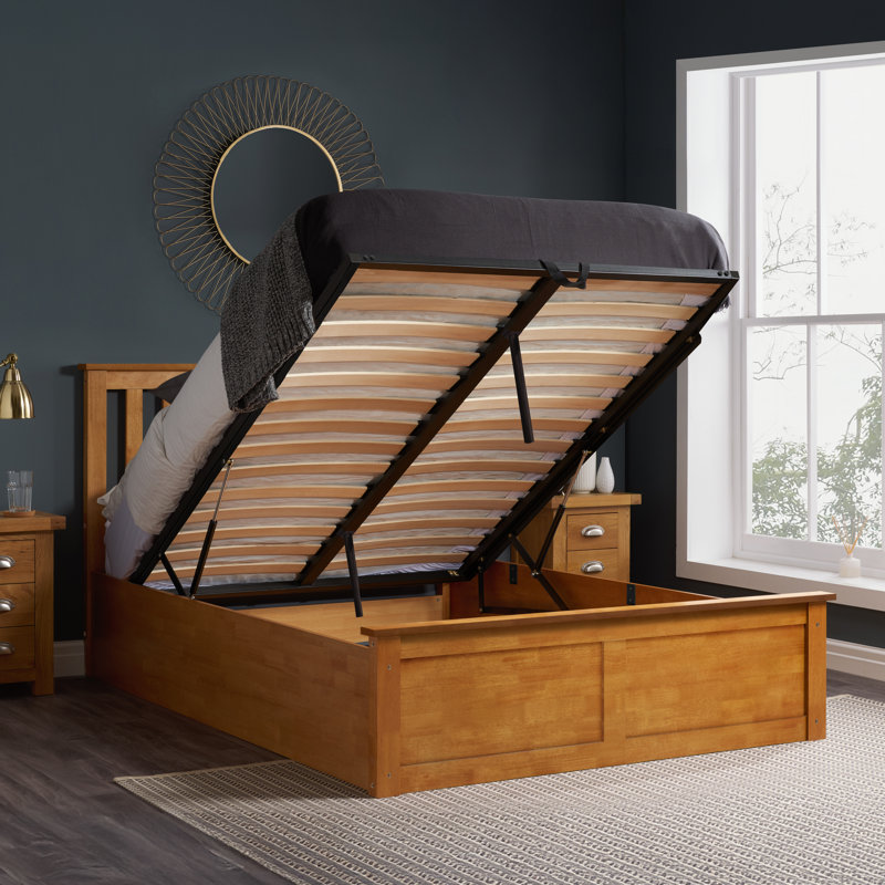 Ottoman Storage Bed With Sprung Mattress, King Size (5'), Oak