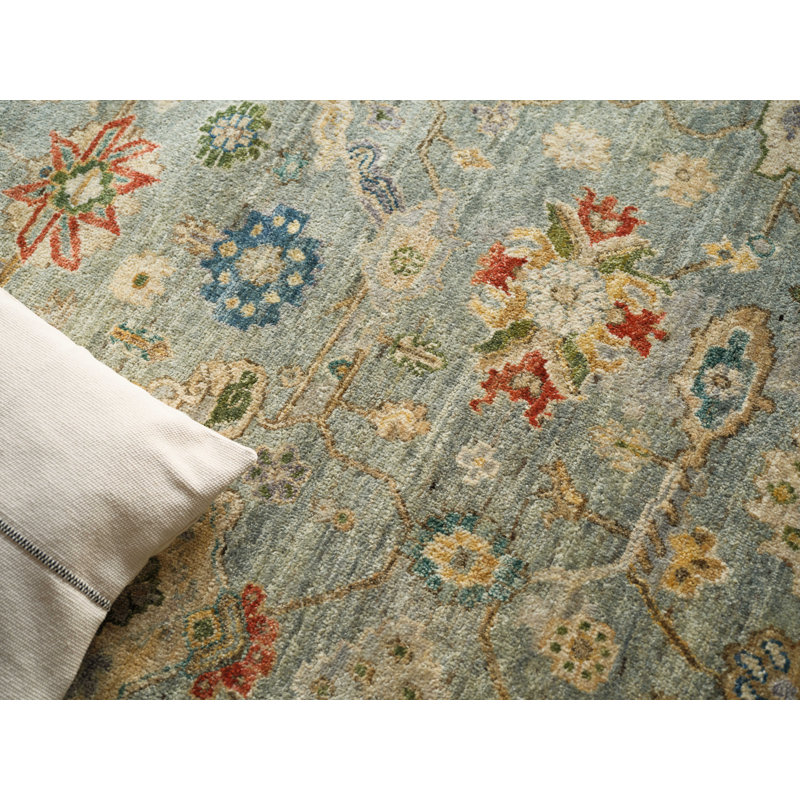 Oxford Hand-knotted Ghazni Wool, Light Blue Area Rug, Rectangle 9' x 12'