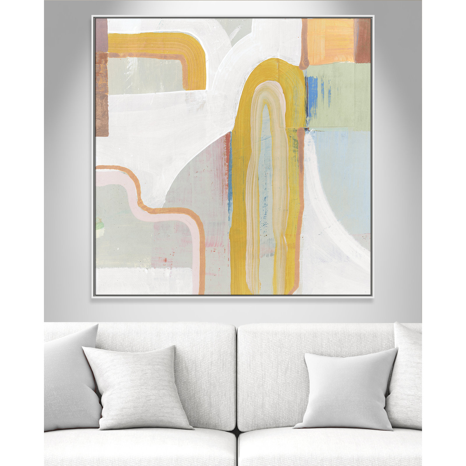 Together Again II by Cartissi - Floater Frame Painting on Canvas, White , 46.5" H x 46.5" W x 2" D