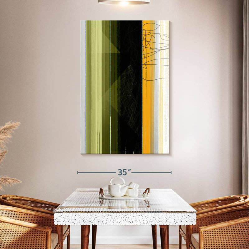 Avery abstrait vert et jaune, H 51 po x l 34 po