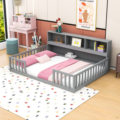 Floor Bed With Side Bookcase And Shelves