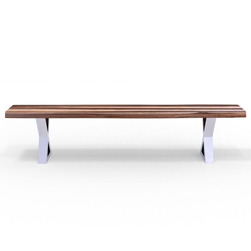 Banc en bois Freitas Sheesham, H 18 po x l 84 po x P 14 po, Brun / chrome