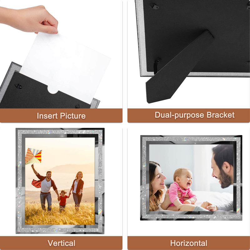 8X10 Picture Frames Set Of 2, Glitter Photo Frame For Tabletop, Silver Glass Picture Frame, Graduation Gifts For Her, Horizontally Or Vertically