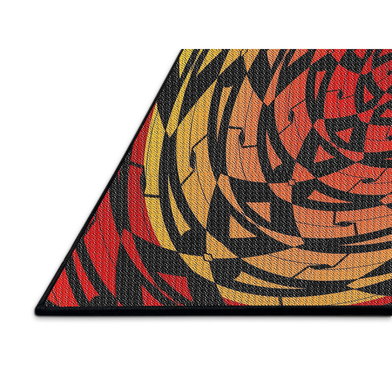 Tapis noir/rouge/jaune à motifs, Rectangle 8 pi x 10 pi