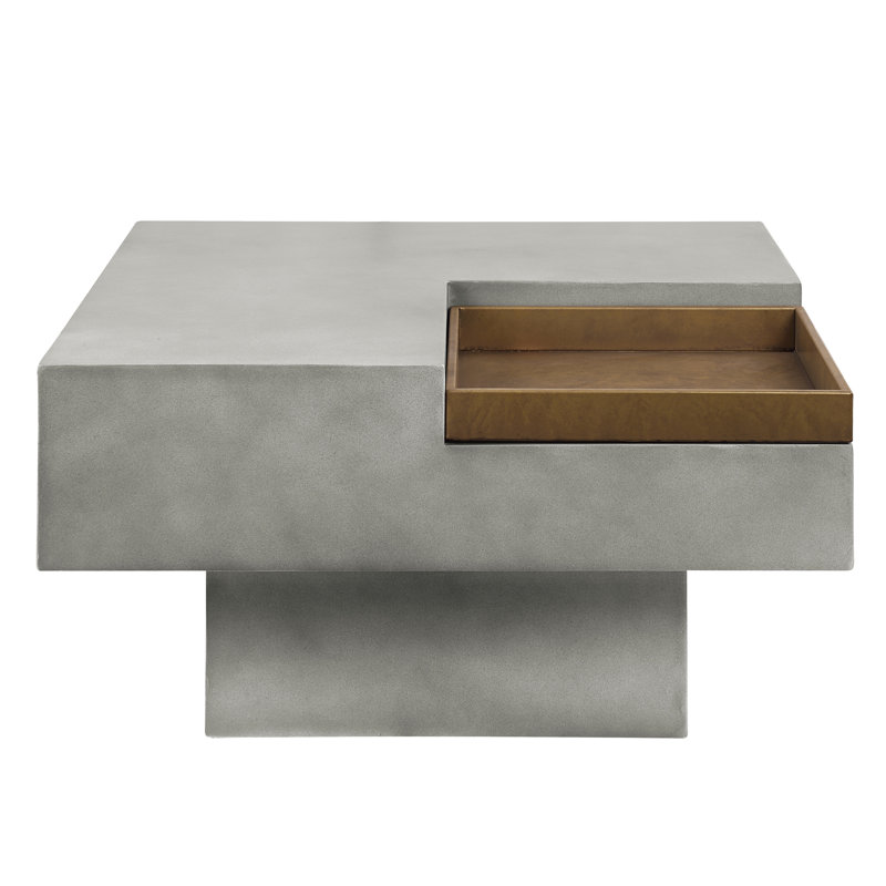 Table basse captivante en ciment gris avec une option de rangement abondante et charmante