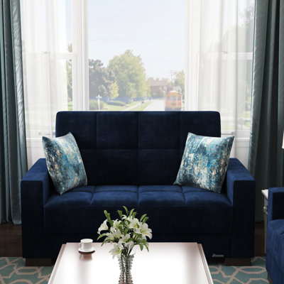 Blue Microfiber With Storage Compartment. Stylish And Functional. Simple To Put Together. Suited For Small Spaces. Quality Turkish Product. 600 Lbs Weight Support. Soft Cushions. Spot Clean Suggested