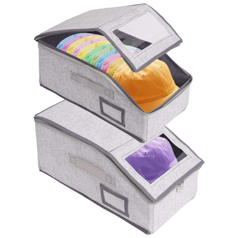 2 PCS Stackable Hat Storage for Baseball Caps, Holds up to 24 Caps Hat Organizer for Closet, Sturdy Snapback Hat Boxes with Clear Window
