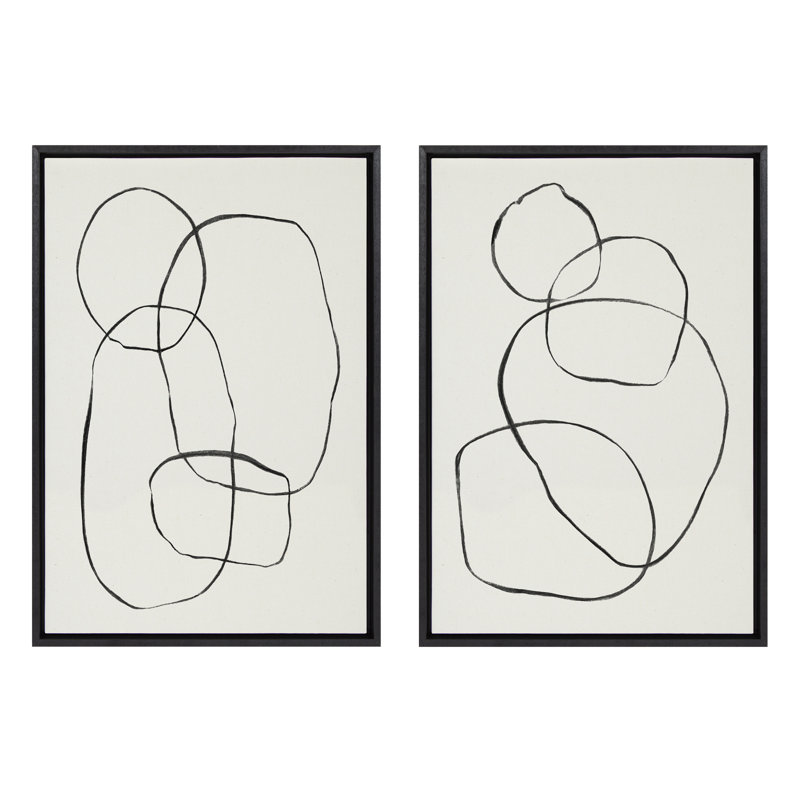 Set of 2 Black Framed Abstract Canvas Art Prints