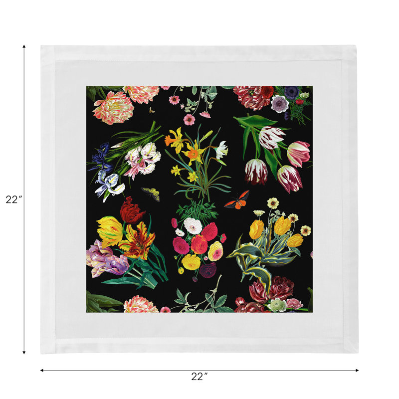 Flora Fauna Cotton Sateen Dinner Napkins, Black