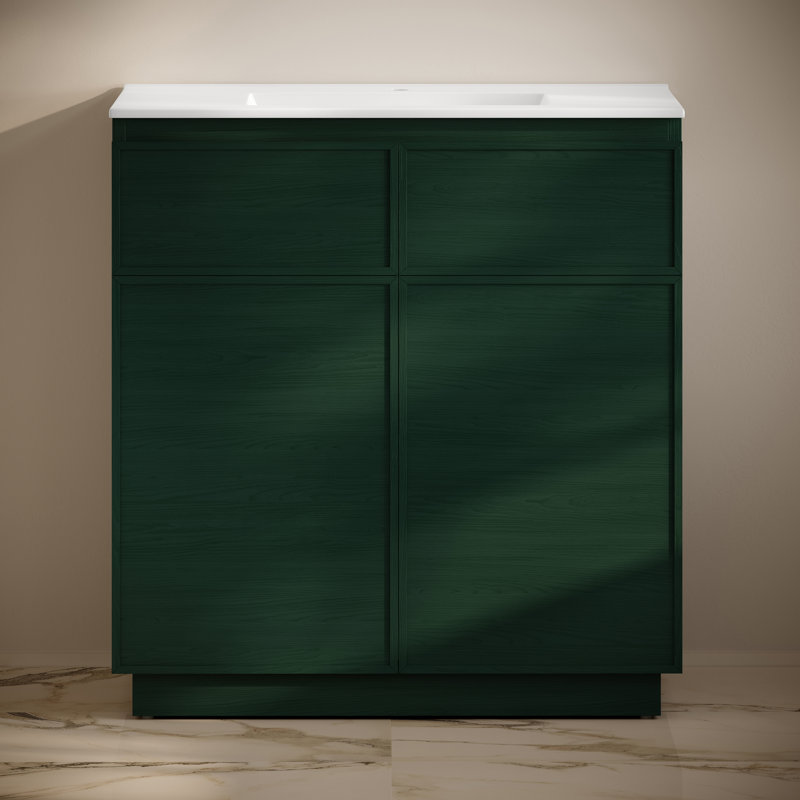 Meuble-lavabo autoportant 36 po avec comptoir St. Tropez, Blanc, Vert, Simple