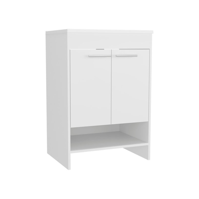 Meuble-lavabo Lorenzo avec quatre tiroirs et deux tablettes ouvertes, Blanc