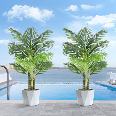  4FT Artificial Palm Tree with Anti-Tip Black Nursery Pot, Lifelike Faux Tropical Plant, Decor for Home, Office, Patio & Yard, Indoor and Covered Outdoor 2 Pack