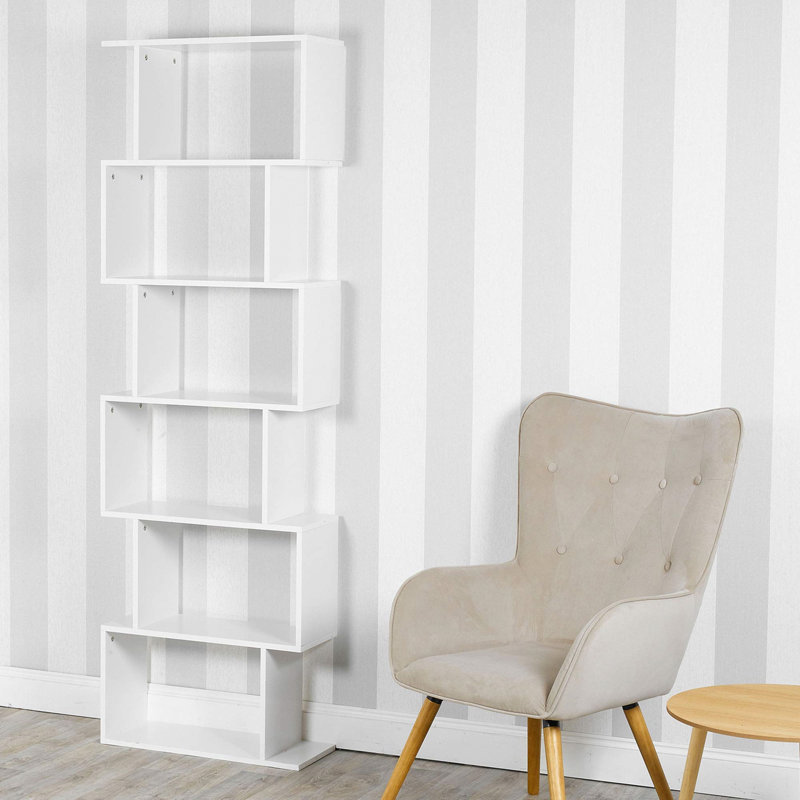 190.5cm H Geometric Bookcase, 190.5cm H x 60cm W x 24cm D, White