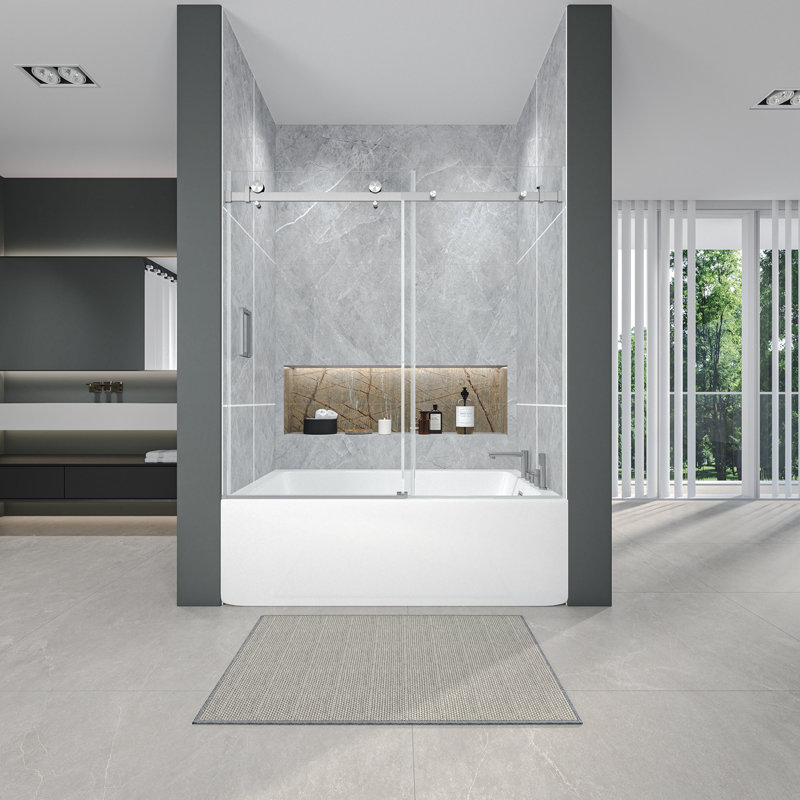 56-60" W *60" H Frameless Single-sliding Shower Door,1/4" (6mm) Thick Sgcc Tempered Glass,brushed Nickel ,bathroom/hotel/apartment