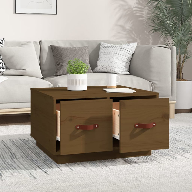 Solid Wood Solid Coffee Table with Storage, Honey Brown