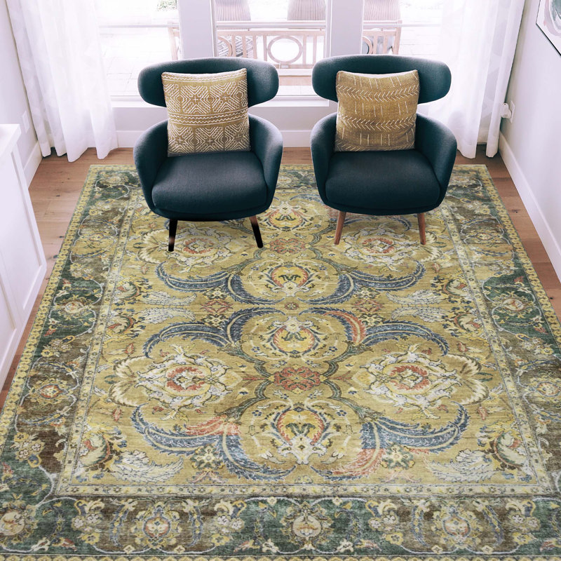 Oriental Area Rug in Camel And Green, Rectangle 8' x 10'