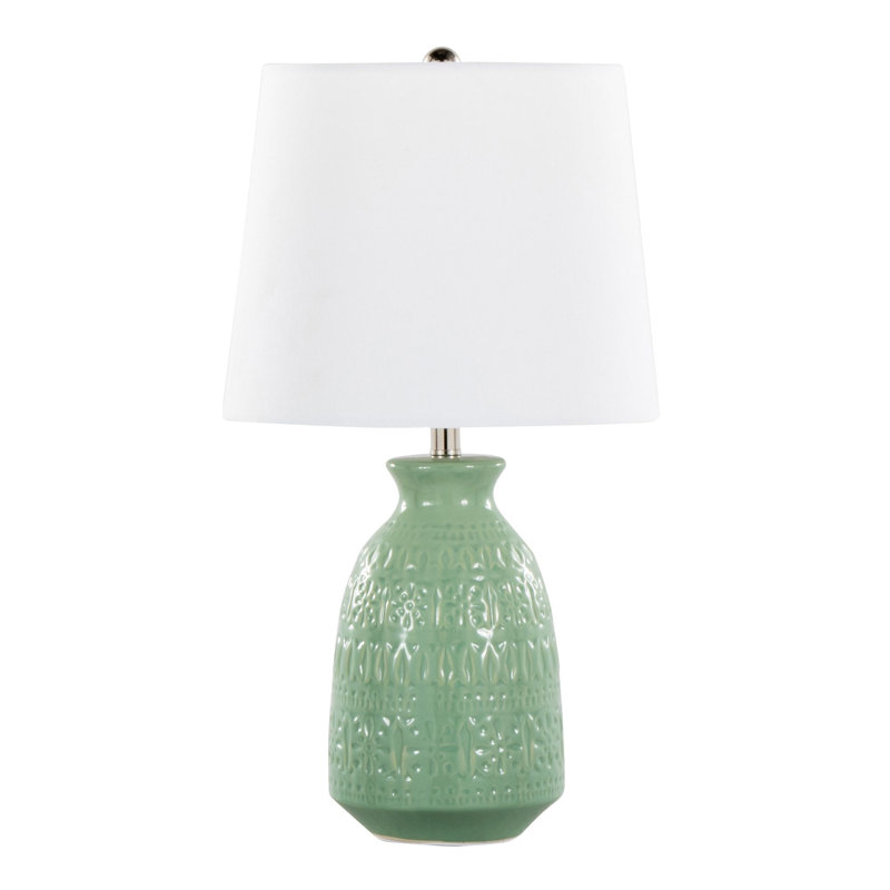 Ensemble de 2 lampes décoratives 20 po en céramique vert sauge avec nickel poli et abat-jour en lin blanc, 20 po